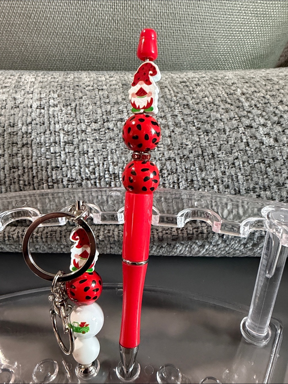 NWOT Pen and Keychain Set - Watermelon Gnome Design